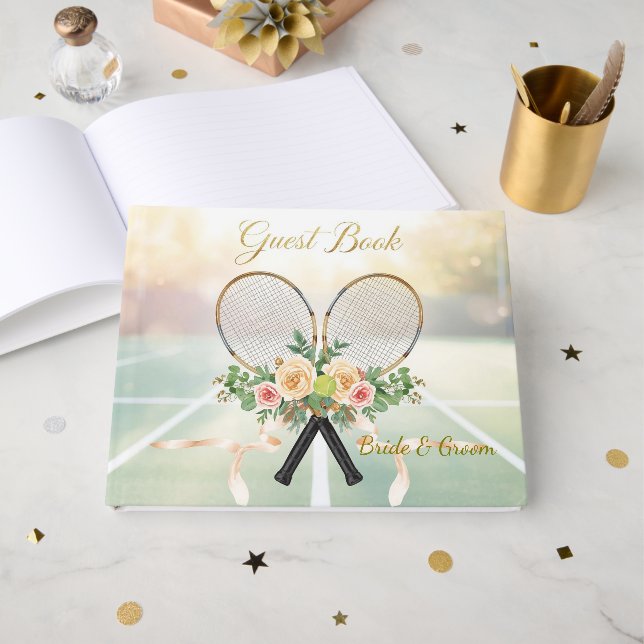 Tennis Bröllopsgästbok – Blommig Racket  Gästböcker (Framsida Öppen)