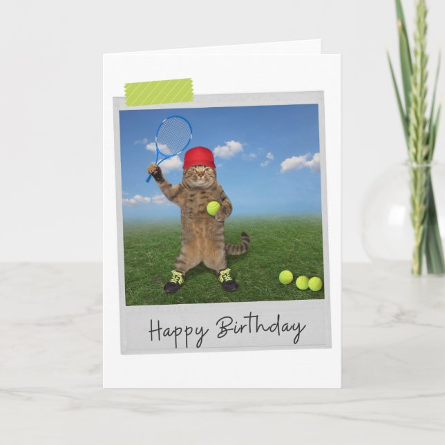 Tennis Cat Funny Birthday Card Kort (Framsida)
