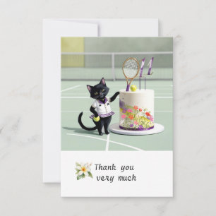 Tennis Cat Player vid domstolen vattenfärg Tack Kort