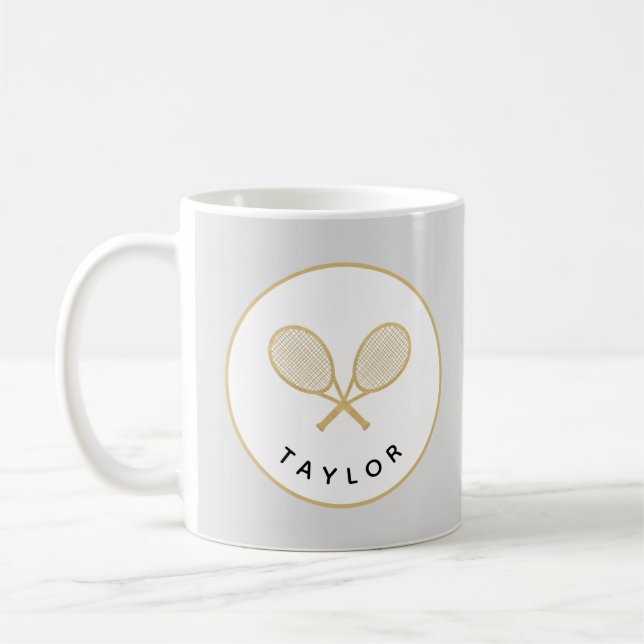 Tennis Chic Player Gift Black och Guld Anpassnings Kaffemugg (Vänster)