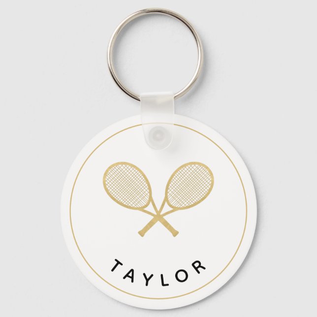 Tennis Chic Player Gift Black och Guld Anpassnings Nyckelring (Framsida)