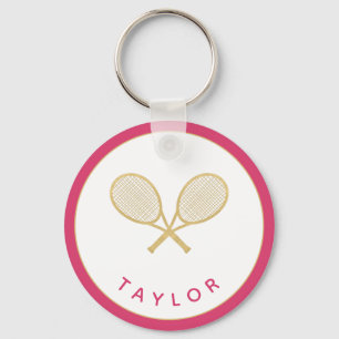 Tennis Chic Player Gift Rosa och Guld Anpassningsb Nyckelring