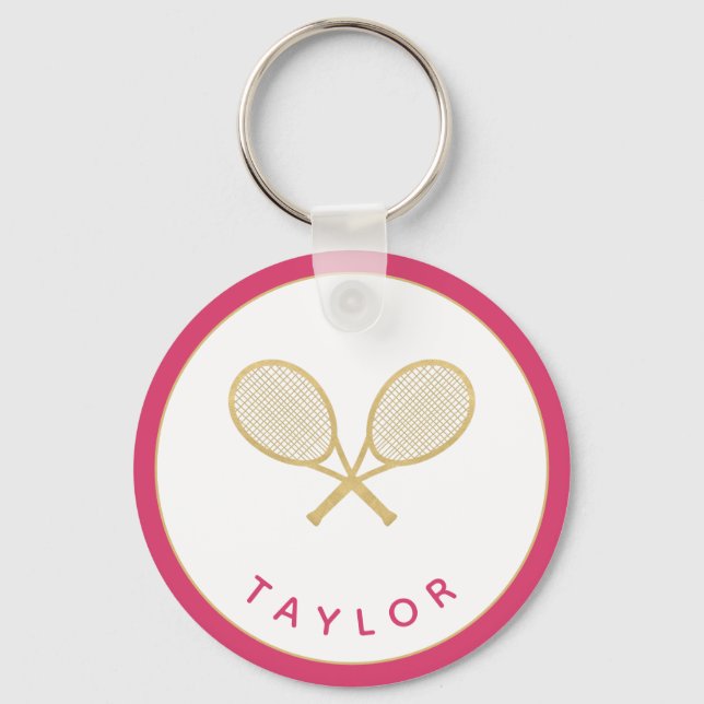 Tennis Chic Player Gift Rosa och Guld Anpassningsb Nyckelring (Framsida)