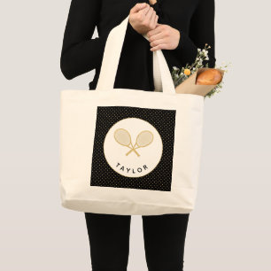 Tennis Chic Sports Gift Black och Guld Anpassnings Jumbo Tygkasse