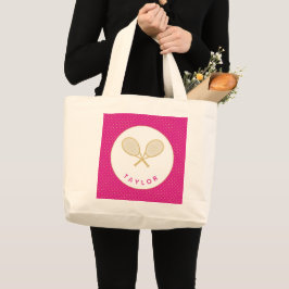 Tennis Chic Sports Gift Rosa och Guld Anpassningsb Jumbo Tygkasse