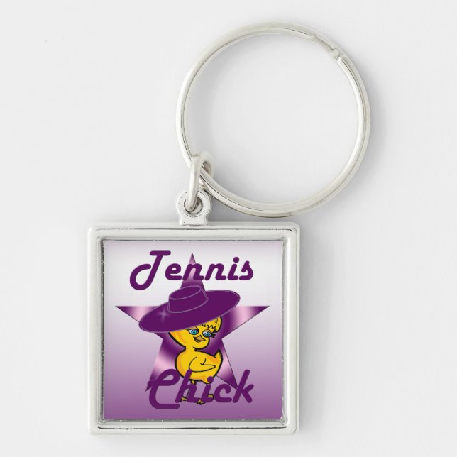 Tennis Chick #9 Fyrkantig Silverfärgad Nyckelring (Framsidan)