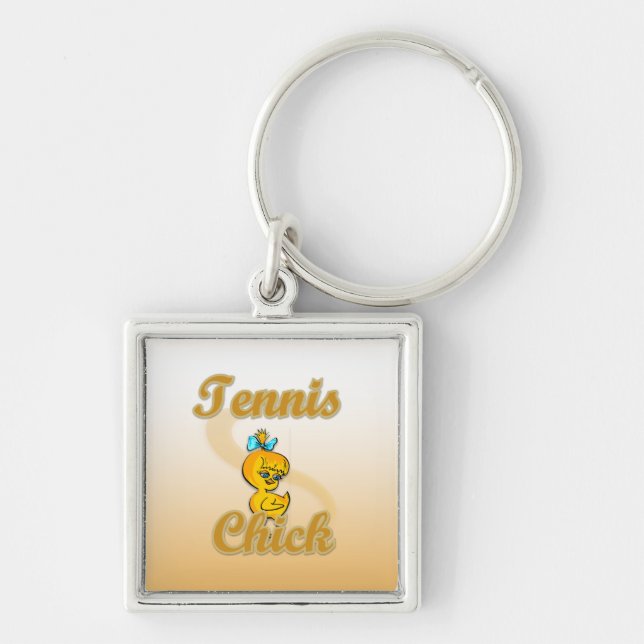 Tennis Chick Fyrkantig Silverfärgad Nyckelring (Framsidan)