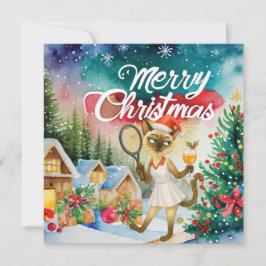 Tennis Christmas greeting for cat lovers Julkort