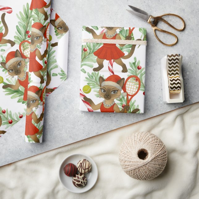 Tennis Christmas themed fir Siamese cat Lovers Presentpapper (Hantverk)