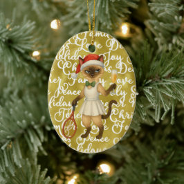 Tennis Christmas themed for player who loves cat Julgransprydnad Keramik