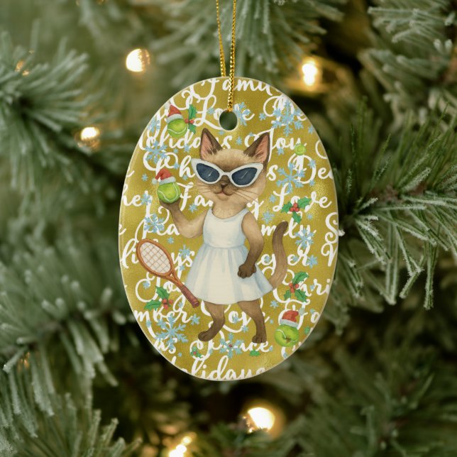 Tennis Christmas themed for player who loves cat Julgransprydnad Keramik (Träd)