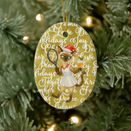 Tennis Christmas themed for player who loves cat Julgransprydnad Keramik