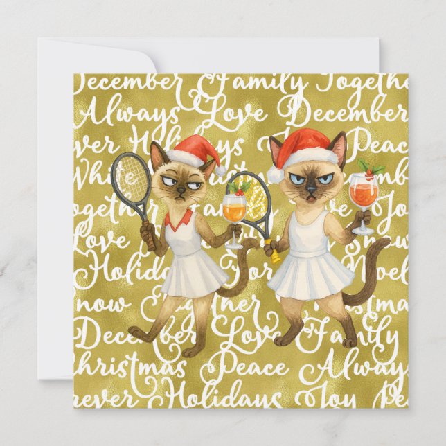 Tennis Christmas themed for player who loves cat Julkort (Framsida)