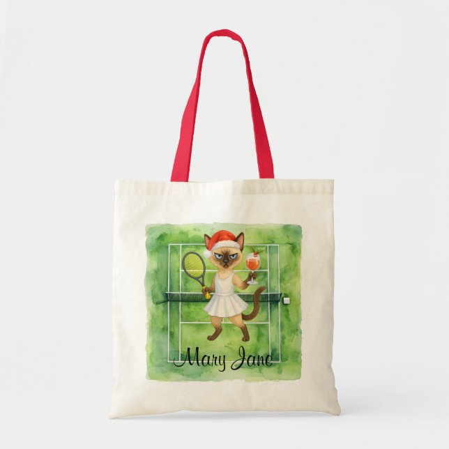 Tennis Christmas themed for player who loves cat  Tygkasse (Framsidan)