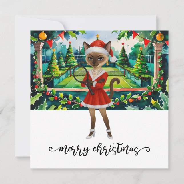 Tennis Christmas themed for Siamese Cat lovers Julkort (Framsida)