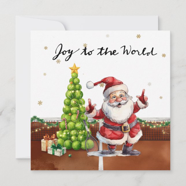 Tennis Christmas tree and Santa Claus on the court Julkort (Framsida)