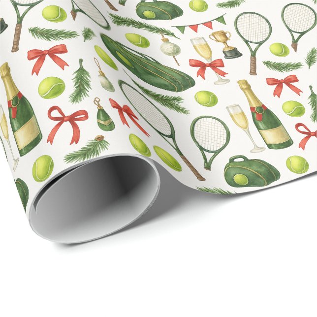 Tennis Christmas with Racket and Ball Presentpapper (Rullad Hörn)