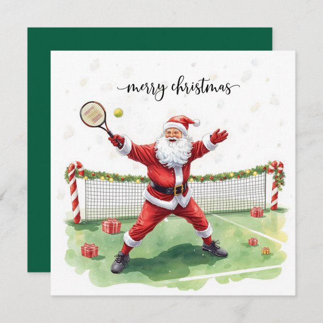 Tennis Christmas with Santa Claus Julkort (Fram/baksida)