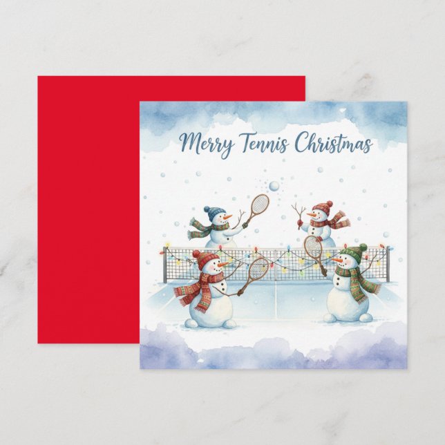 Tennis Christmas With Snowman  Festive Holiday  Julkort (Fram/baksida)