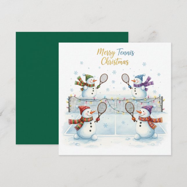 Tennis Christmas With Snowman  Festive Holiday  Julkort (Fram/baksida)