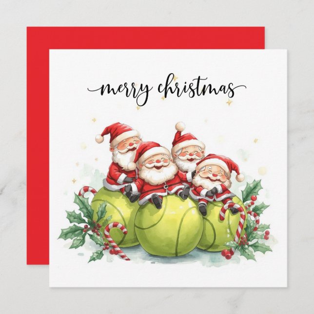 Tennis Christmas with tennis themed  Julkort (Fram/baksida)