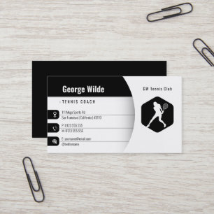 Tennis Coach Female Tennis Player Black White Visitkort