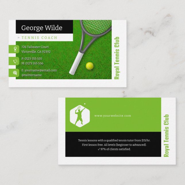 Tennis Coach | Male Tennis Player Visitkort (Fram/baksida)
