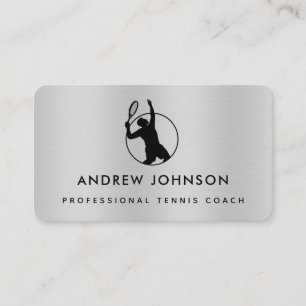 Tennis Coach Metallic Player Logotyp Social Media Visitkort