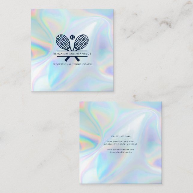 Tennis Coach Minimal Typography Holography Fyrkantigt Visitkort (Fram/baksida)