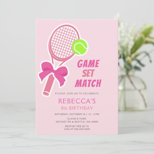 Tennis Coquette Rosa Bow Girl Födelsedag Inbjudningar (Stående Fram)