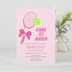 Tennis Coquette Rosa Bow Girl Födelsedag Inbjudningar