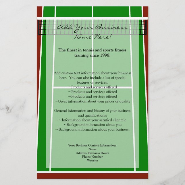 Tennis Court Layout Graphic Flygblad (Framsidan)