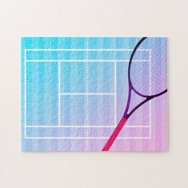 Tennis Court Racket Girls Sports Rosa Lila Blue Pussel (Horisontell)