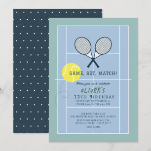 Tennis Court Racquet Blue Boy Birthday Inbjudningar