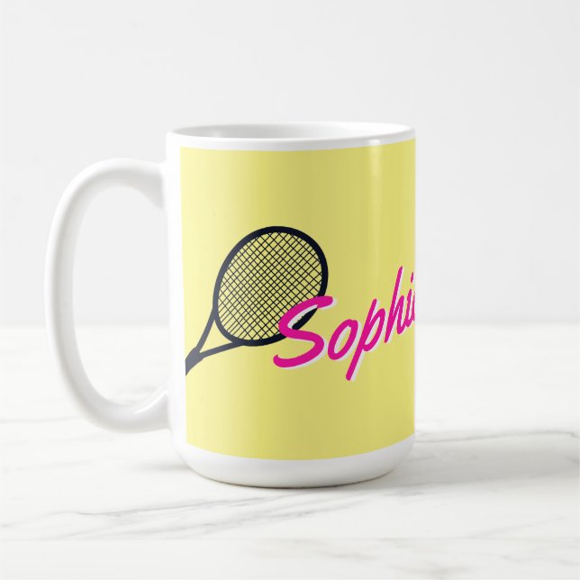 Tennis Custom Name Shock rosa Gult Black Kaffemugg (Vänster)
