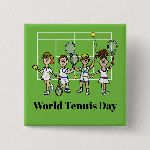 Tennis Day Tecknad Tennis Players Button Knapp