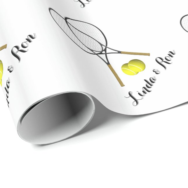 Tennis-Dubblor Lägg till Namn eller Text White Presentpapper (Rullad Hörn)