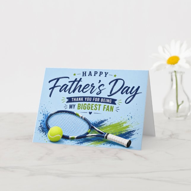 Tennis fadersdagskort för pappa blå akvarell  kort (Liten växt)