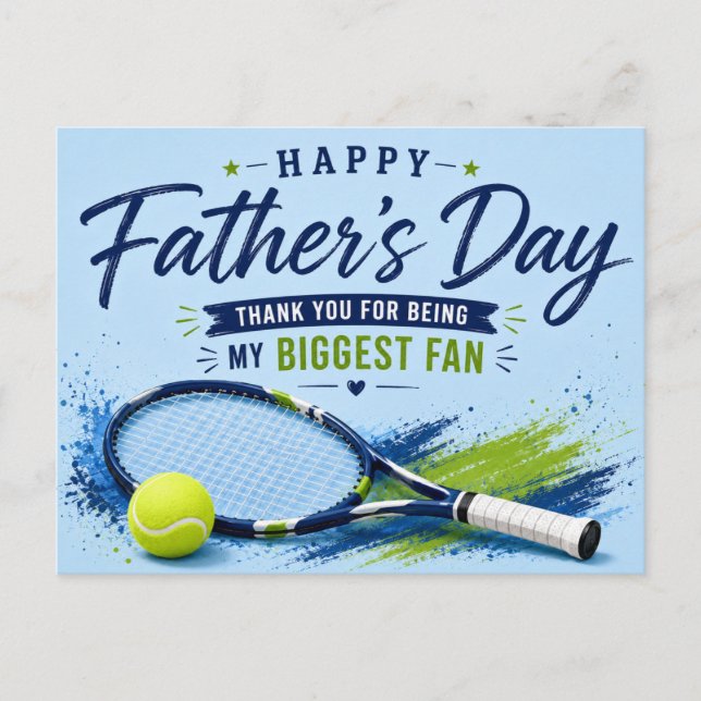Tennis fadersdagskort för pappa blå akvarell  vykort (Framsida)