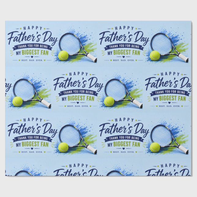Tennis Fars Dag för Pappa Blå Akvarell Presentpapper (Platt)
