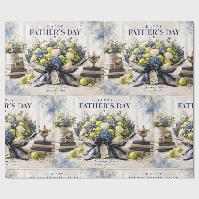 Tennis  Fars dag med racket och blommor Presentpapper (Platt)