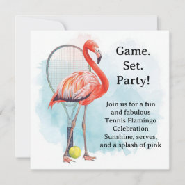 Tennis Flamingo med racket och boll inbjudan