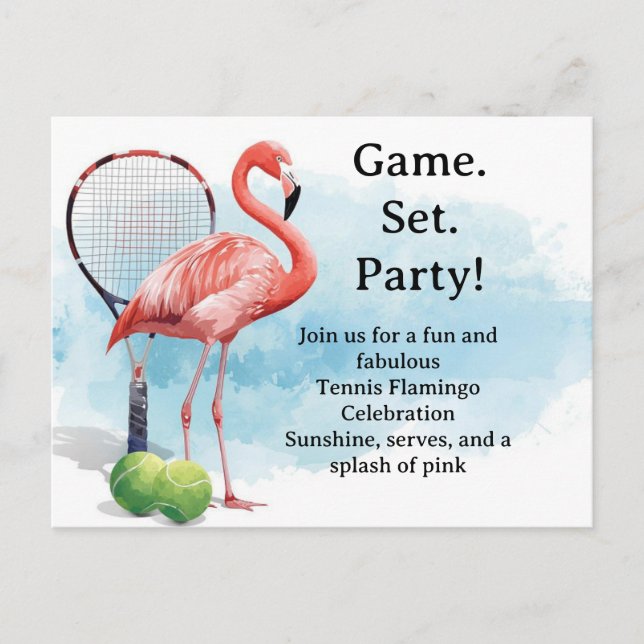 Tennis  Flamingo  med racket och boll inbjudan (Framsida)