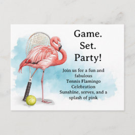 Tennis Flamingo med racket och boll inbjudan