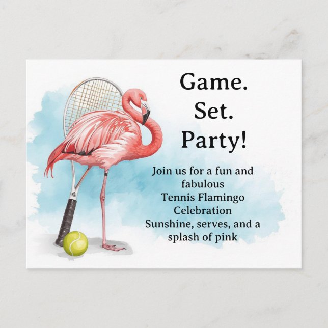 Tennis  Flamingo  med racket och boll inbjudan (Framsida)