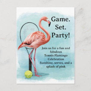 Tennis Flamingo med racket och boll inbjudan