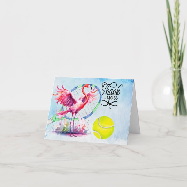 Tennis Flamingo tackkort med boll i domstol (Framsida)