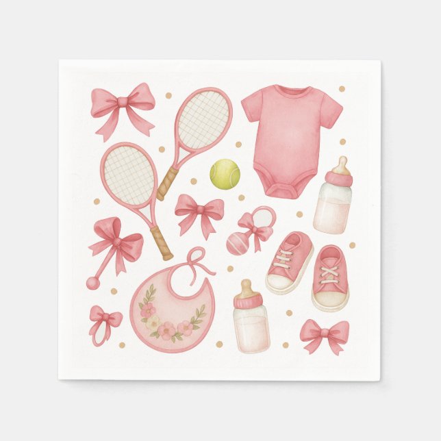 Tennis Flicka i Rosa tema med racket Pappersservett (Framsidan)