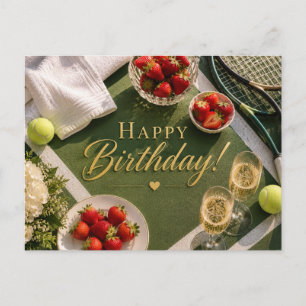 Tennis födelsedag med champagne och jordgubbar vykort