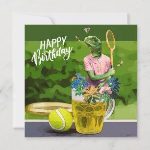Tennis födelsedag med öl och bollracket på grönt